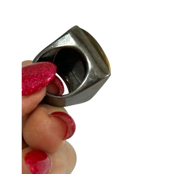 Women’s Vintage Fashion Ring Yellow Cheetah 5 Square Lucite Chunky Statement - Picture 12 of 16